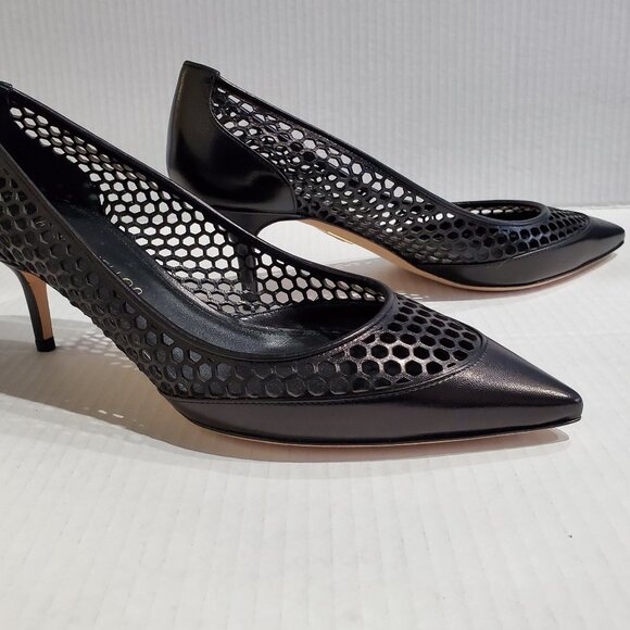 Tamara Mellon Black Leather Pump with Circular Cutouts,...